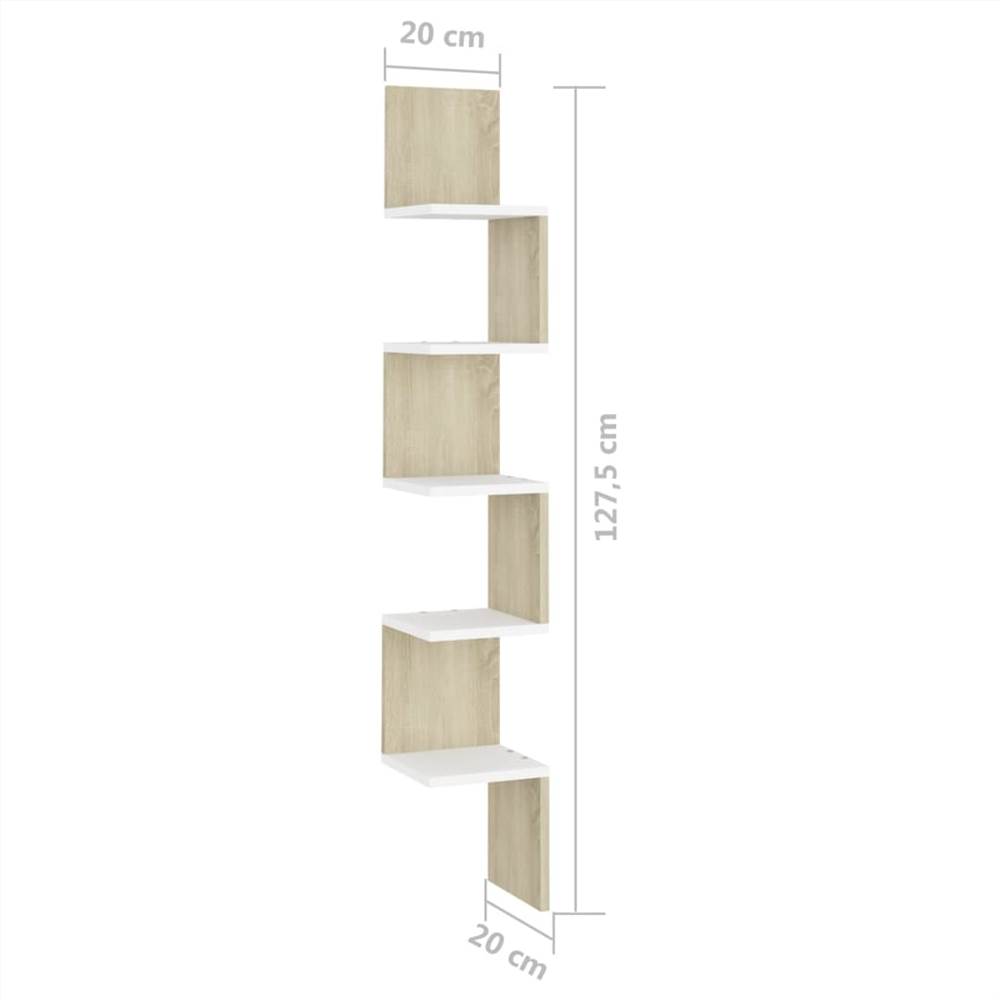 Wall Corner Shelf White and Sonoma Oak 20x20x127.5 cm Chipboard