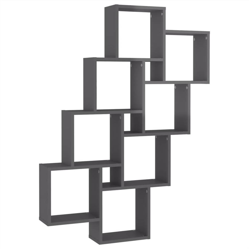 Wall Cube Shelf High Gloss Grey 90x15x119 cm Chipboard