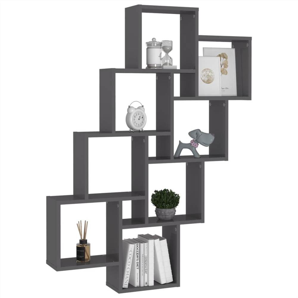 Wall Cube Shelf High Gloss Grey 90x15x119 cm Chipboard
