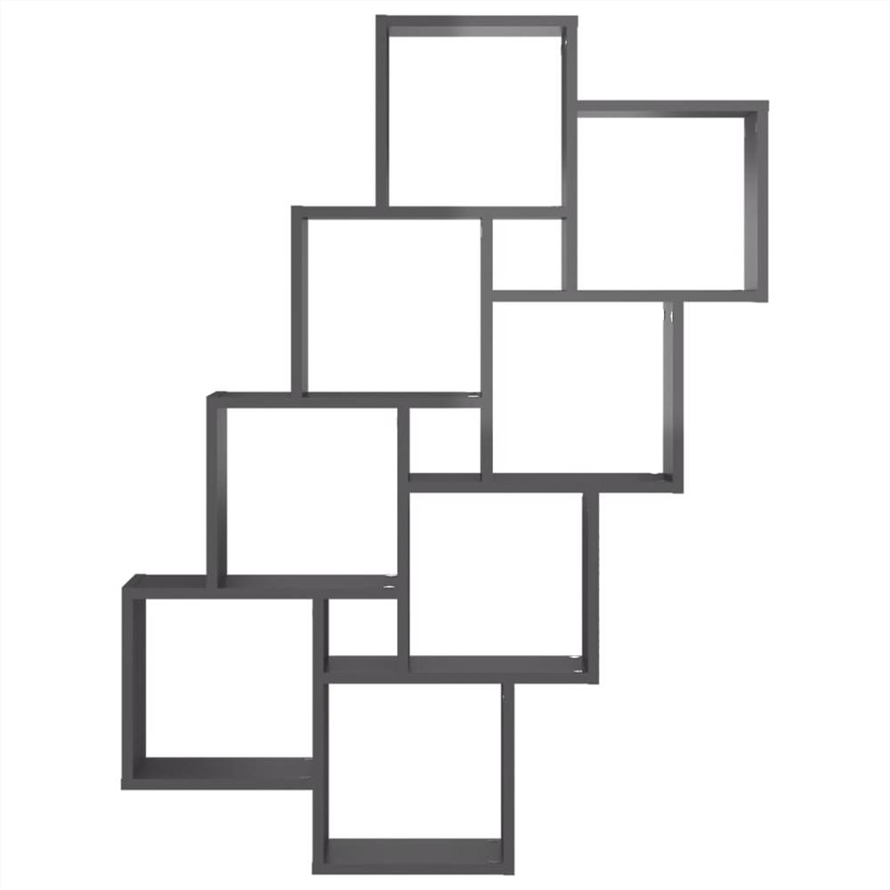 Wall Cube Shelf High Gloss Grey 90x15x119 cm Chipboard