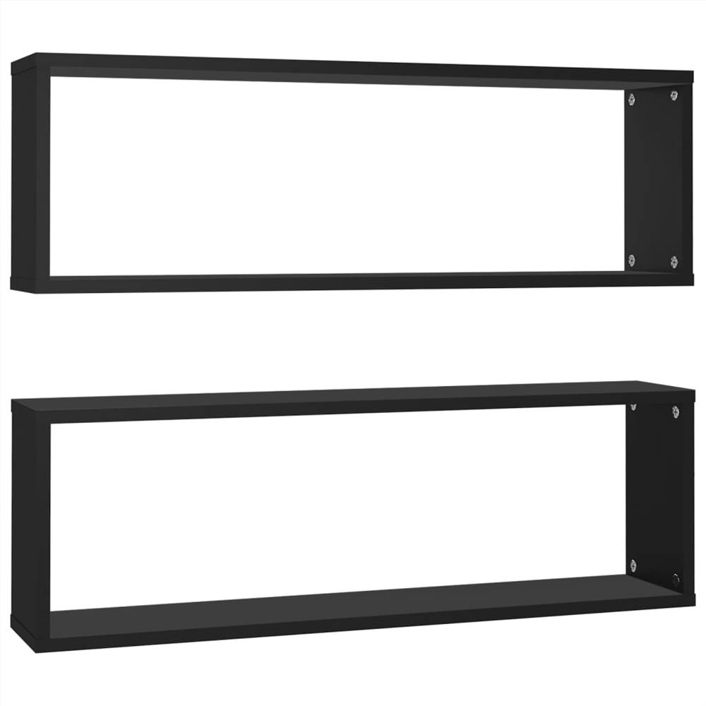 Wall Cube Shelves 2 pcs Black 80x15x26.5 cm Chipboard