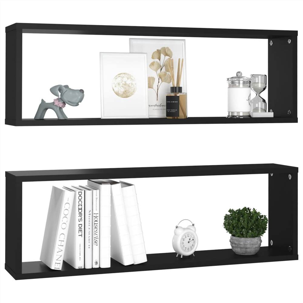 Wall Cube Shelves 2 pcs Black 80x15x26.5 cm Chipboard