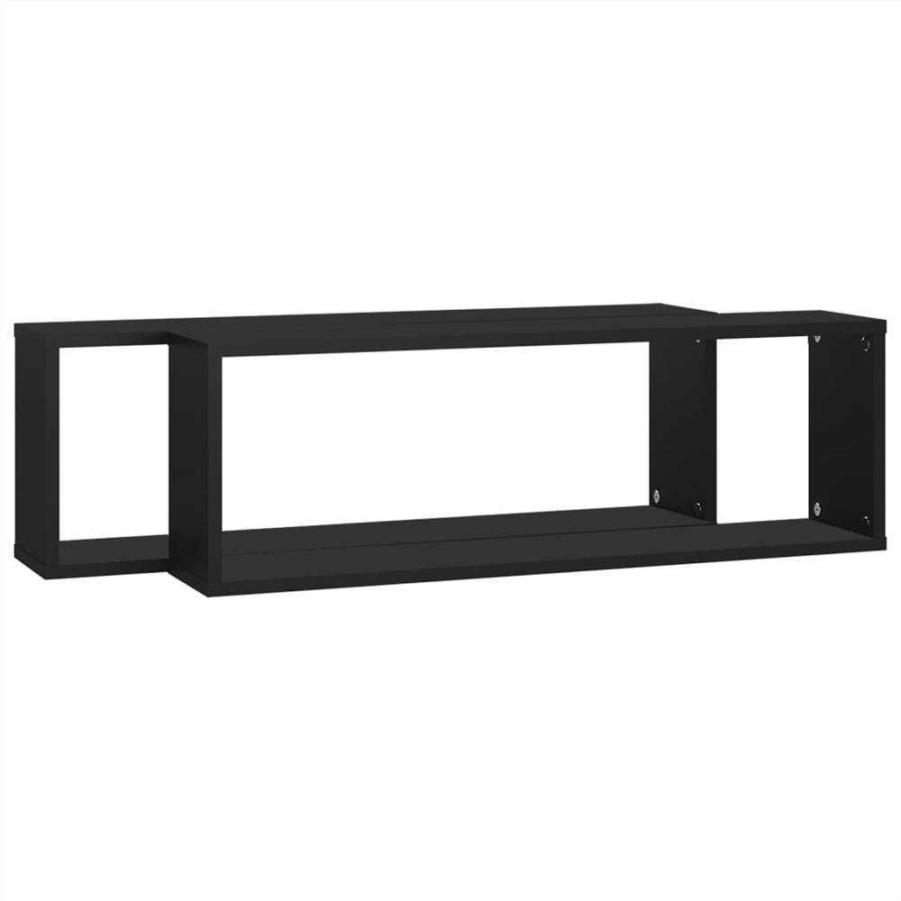 Wall Cube Shelves 2 pcs Black 80x15x26.5 cm Chipboard