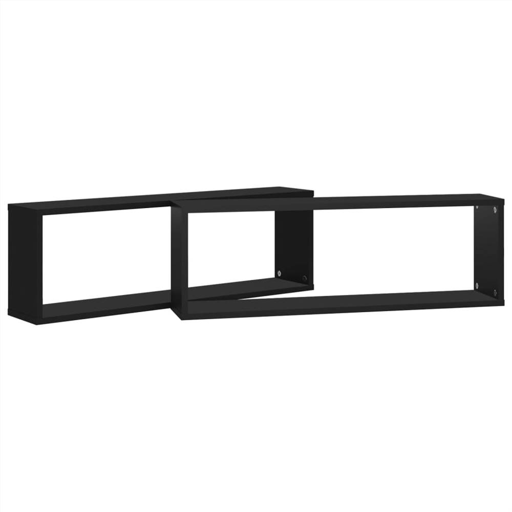 Wall Cube Shelves 2 pcs Black 80x15x26.5 cm Chipboard