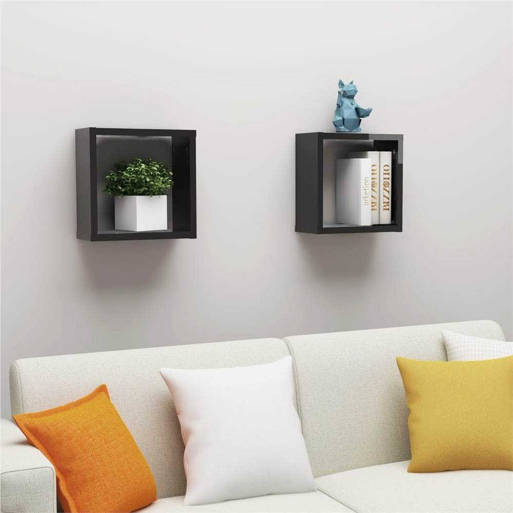 

Wall Cube Shelves 2 pcs High Gloss Black 30x15x30 cm