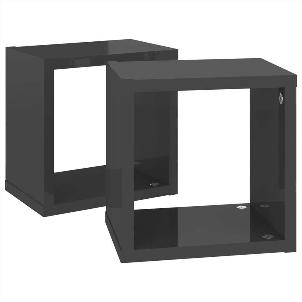 Wall Cube Shelves 2 pcs High Gloss Grey 22x15x22 cm