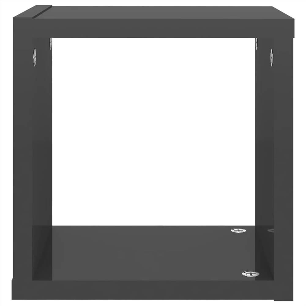 Wall Cube Shelves 2 pcs High Gloss Grey 22x15x22 cm