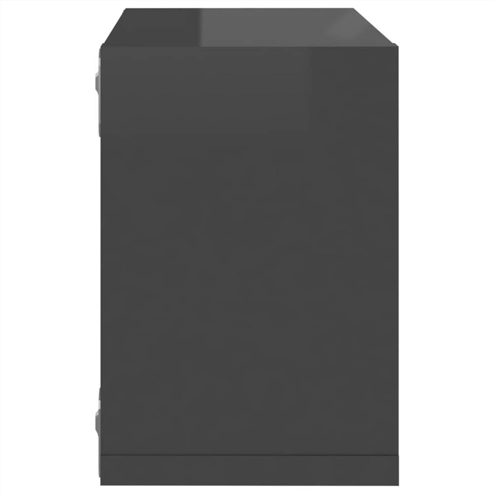 Wall Cube Shelves 2 pcs High Gloss Grey 22x15x22 cm