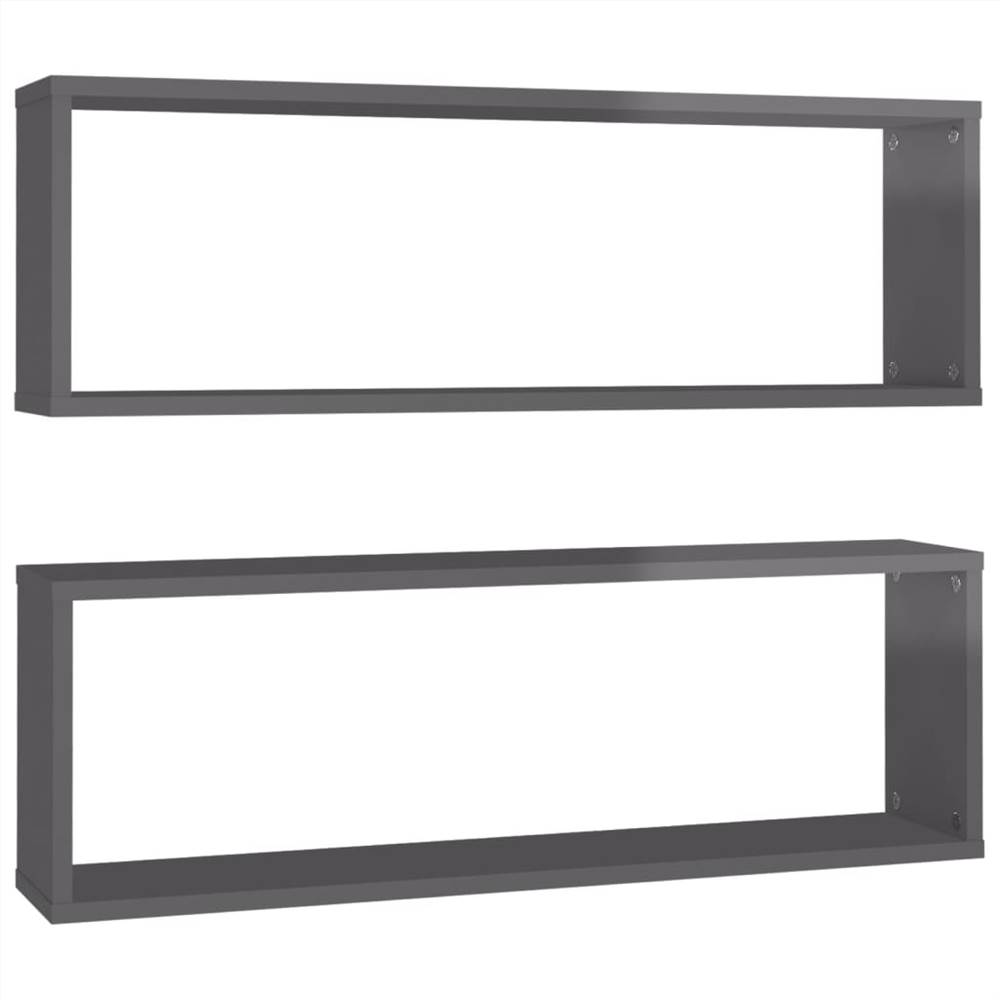 Wall Cube Shelves 2 pcs High Gloss Grey 80x15x26.5 cm Chipboard