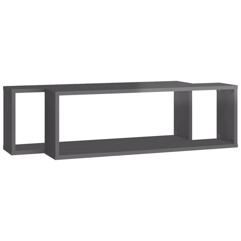 Wall Cube Shelves 2 pcs High Gloss Grey 80x15x26.5 cm Chipboard
