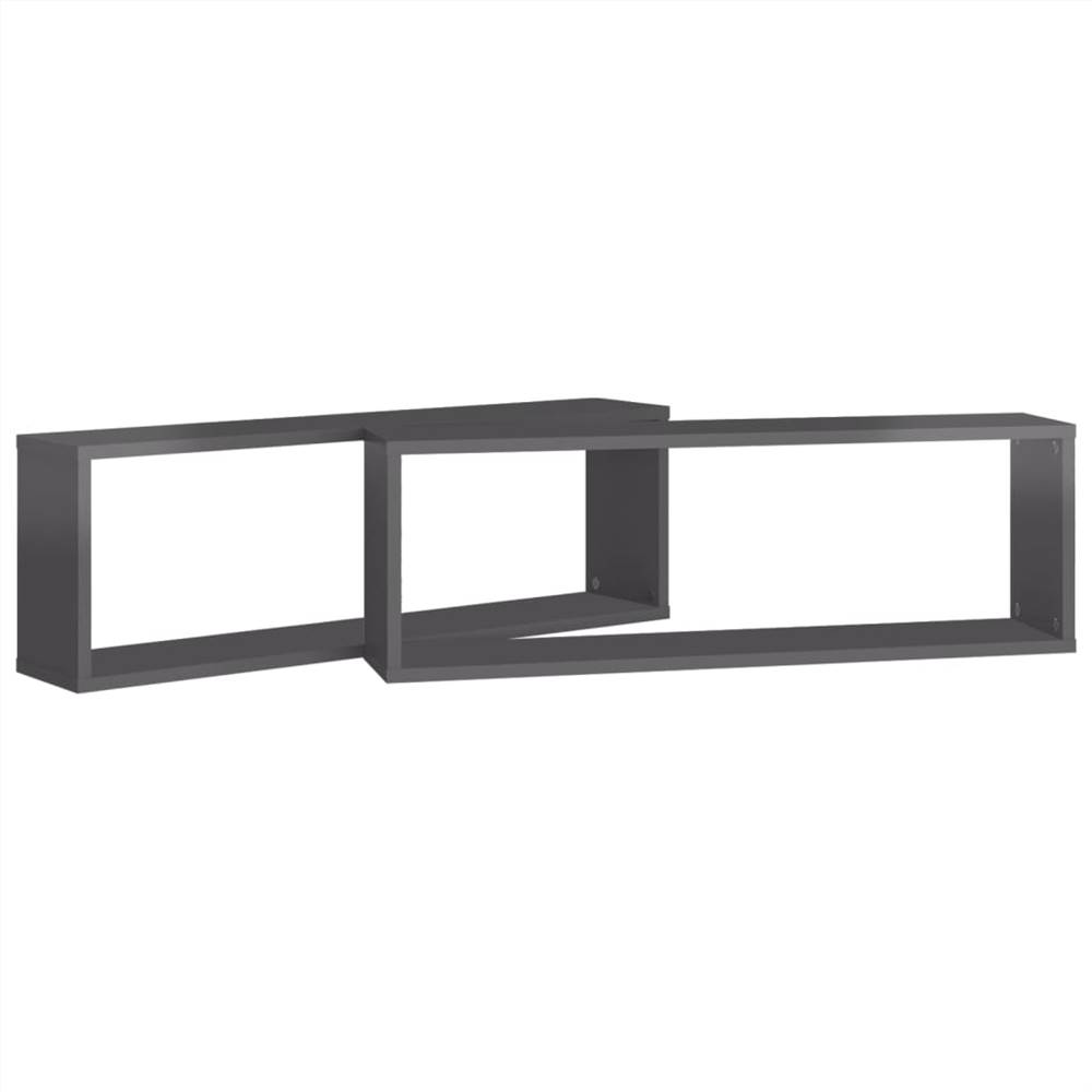 Wall Cube Shelves 2 pcs High Gloss Grey 80x15x26.5 cm Chipboard