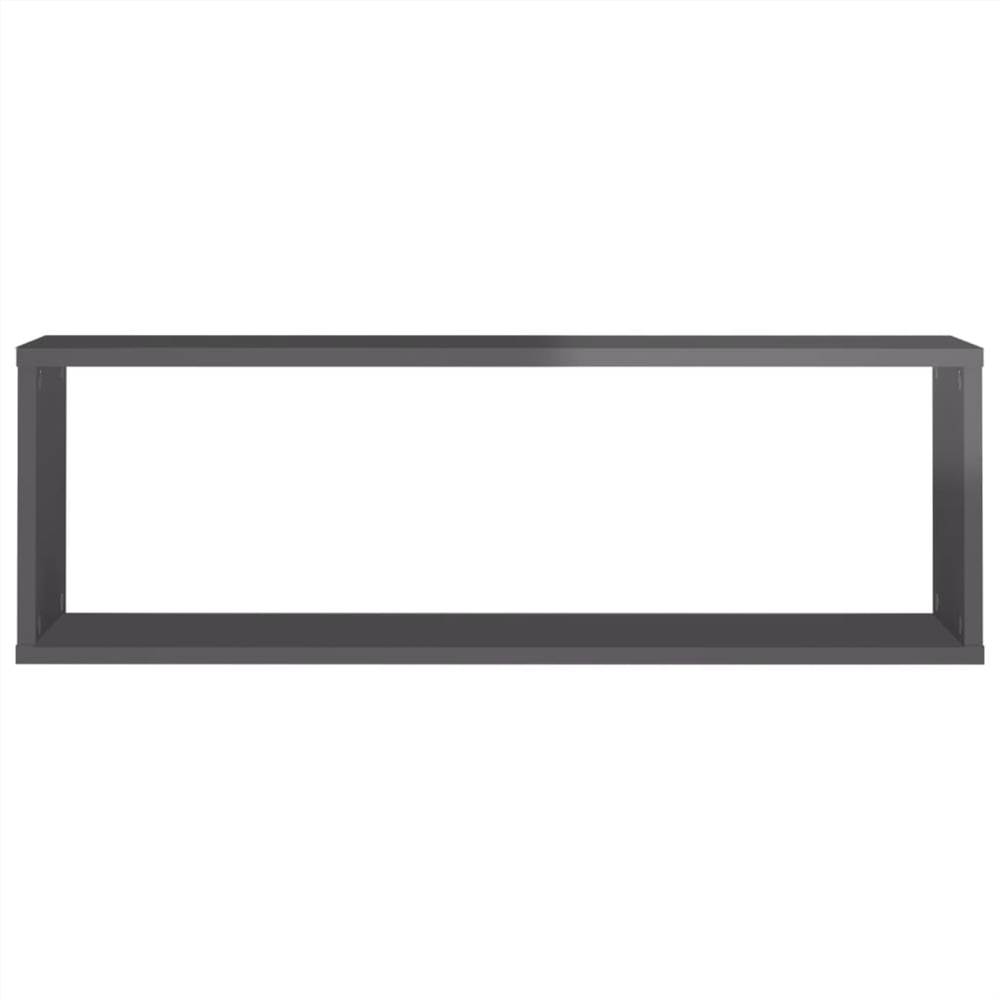 Wall Cube Shelves 2 pcs High Gloss Grey 80x15x26.5 cm Chipboard