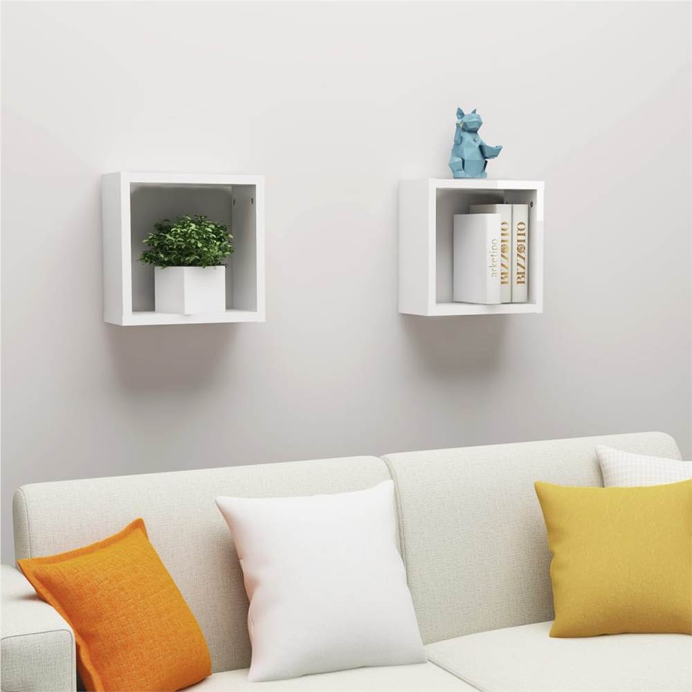 

Wall Cube Shelves 2 pcs High Gloss White 30x15x30 cm
