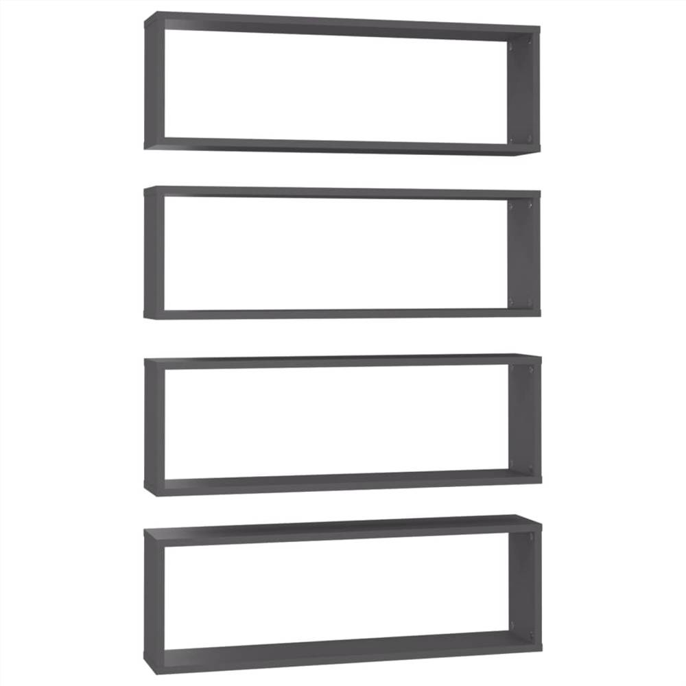 Wall Cube Shelves 4 pcs Grey 80x15x26.5 cm Chipboard