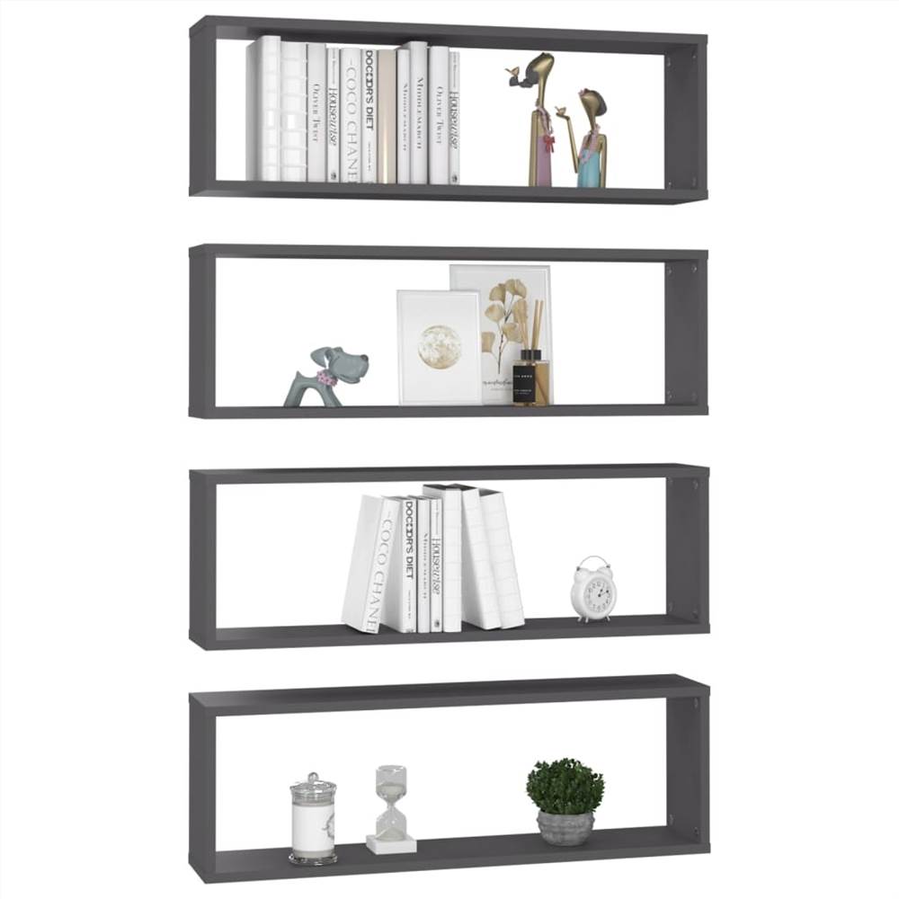 Wall Cube Shelves 4 pcs Grey 80x15x26.5 cm Chipboard