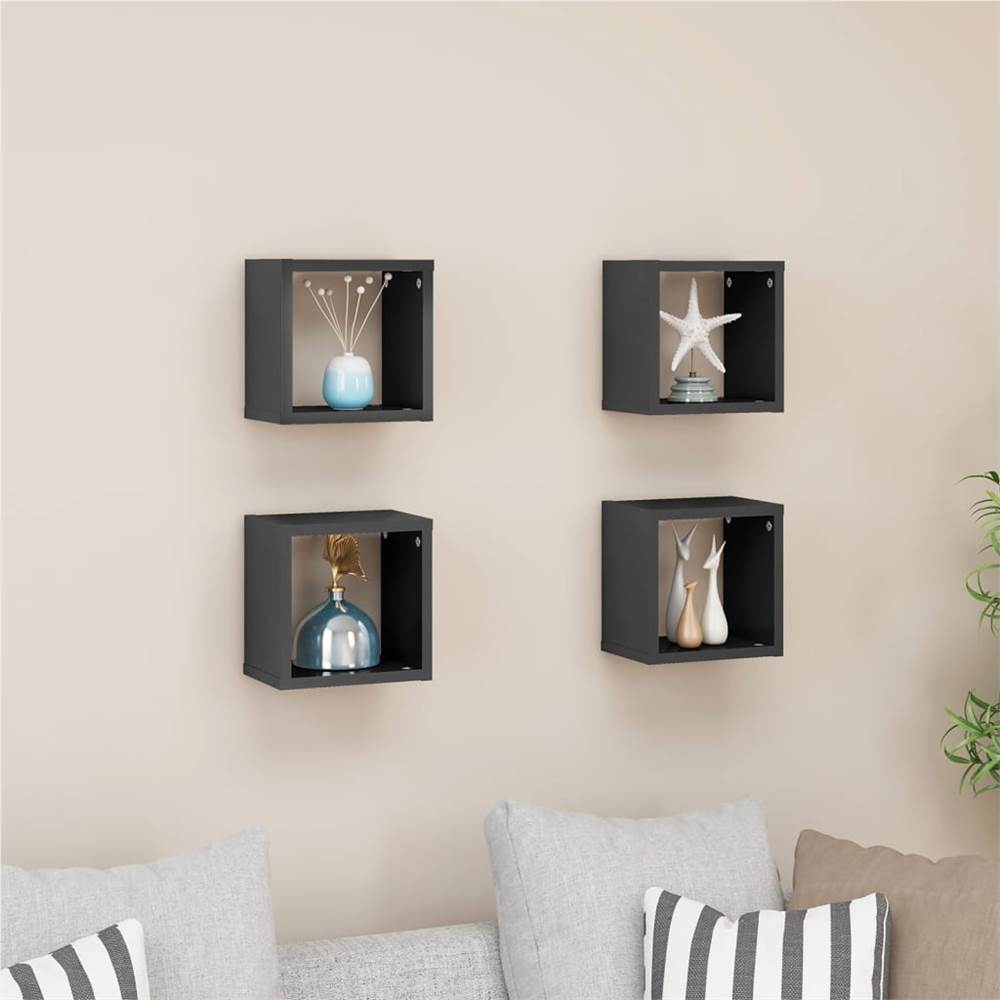 

Wall Cube Shelves 4 pcs High Gloss Grey 22x15x22 cm