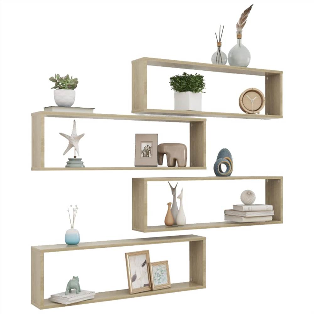 Wall Cube Shelves 4 pcs Sonoma Oak 100x15x30 cm Chipboard