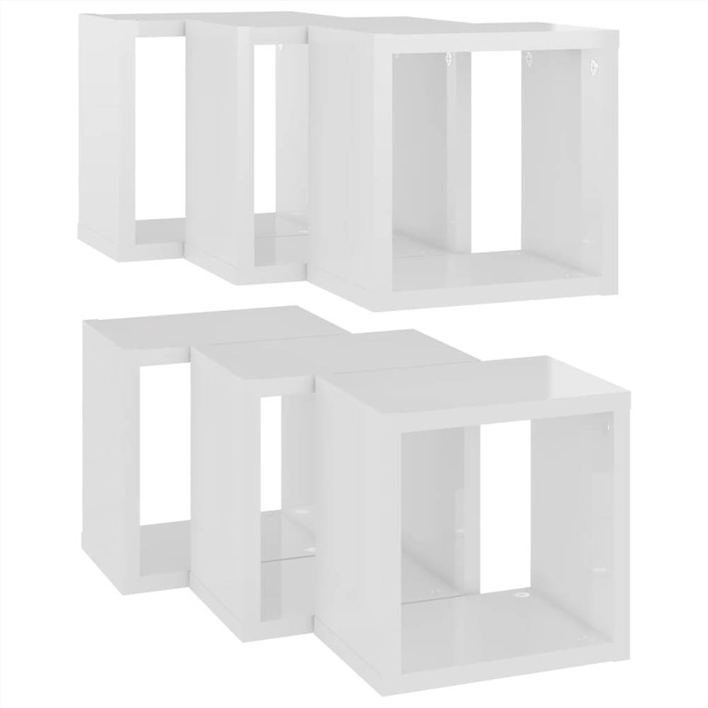 Wall Cube Shelves 6 pcs High Gloss White 22x15x22 cm