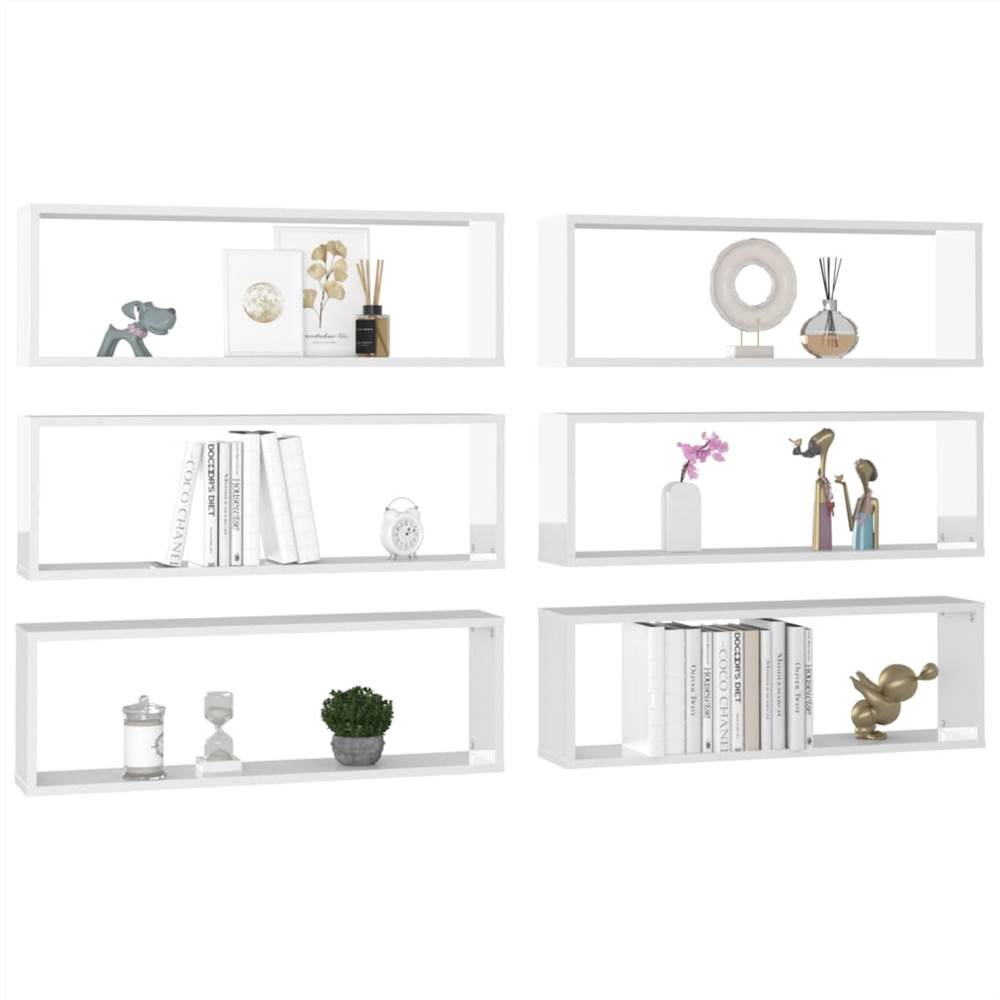 Wall Cube Shelves 6 pcs High Gloss White 80x15x26.5cm Chipboard
