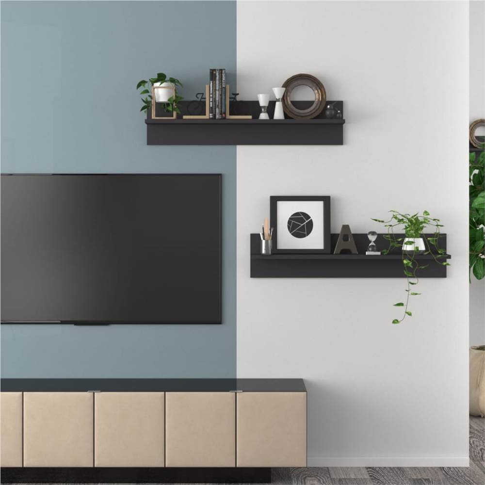 Wall Shelves 2 pcs Grey 80x11.5x18 cm Chipboard