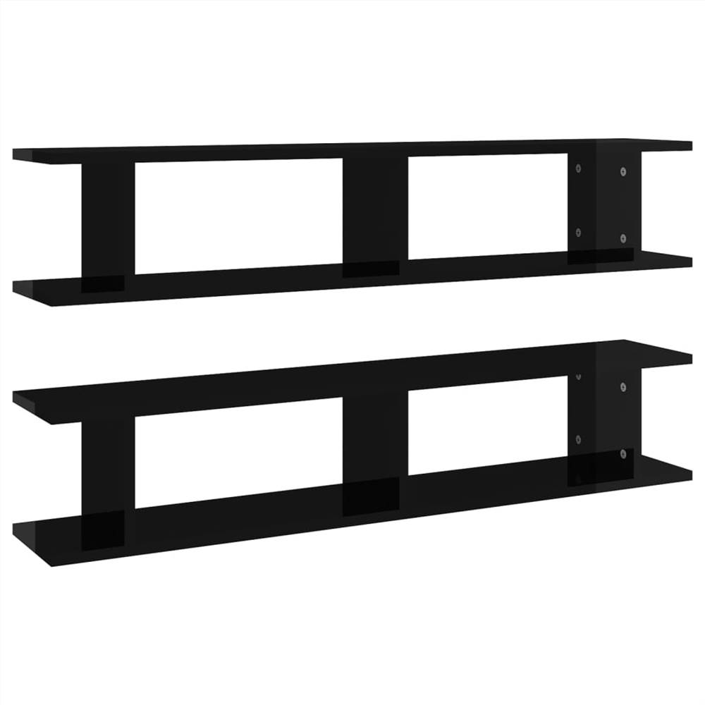 Wall Shelves 2pcs High Gloss Black 105x18x20cm Chipboard