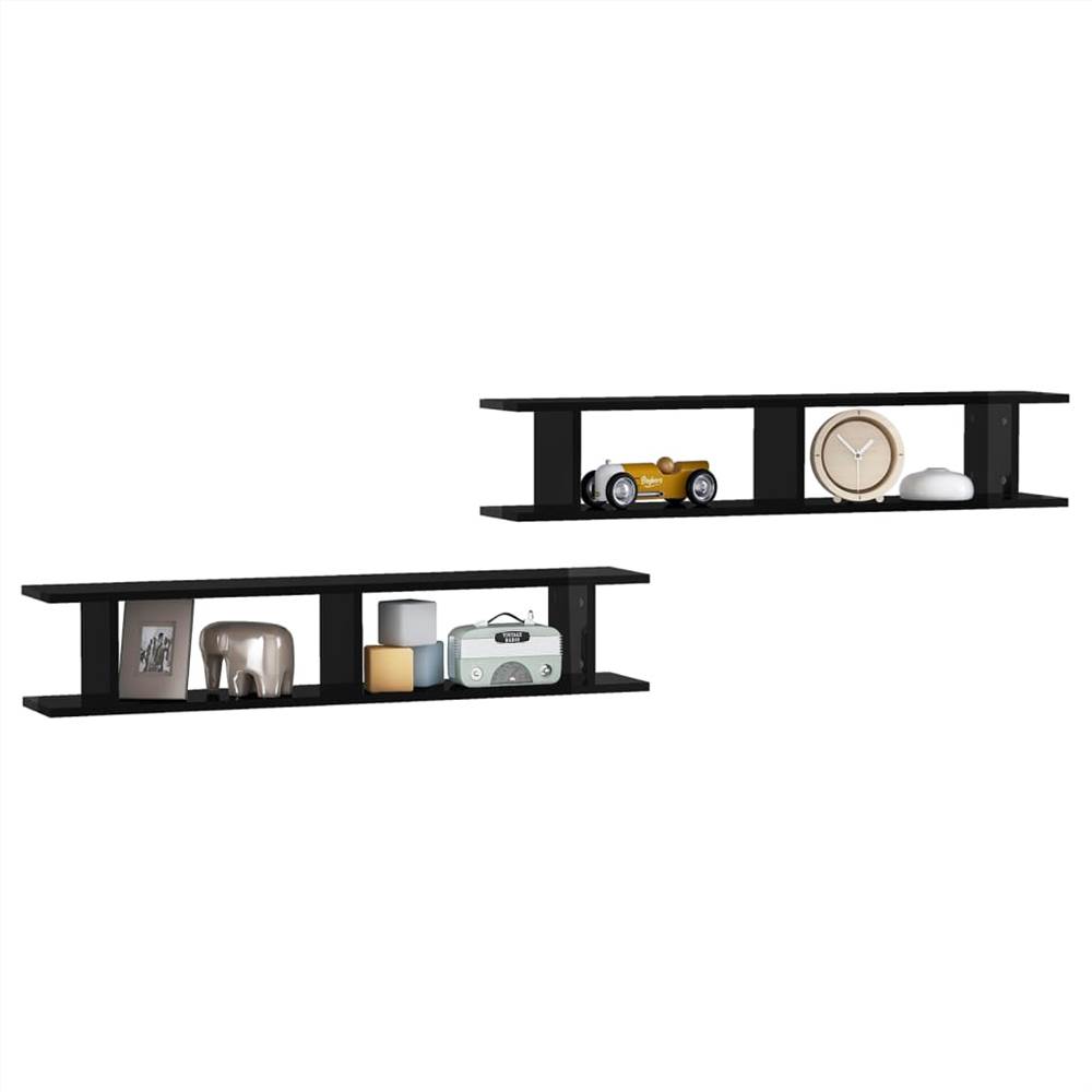 Wall Shelves 2pcs High Gloss Black 105x18x20cm Chipboard