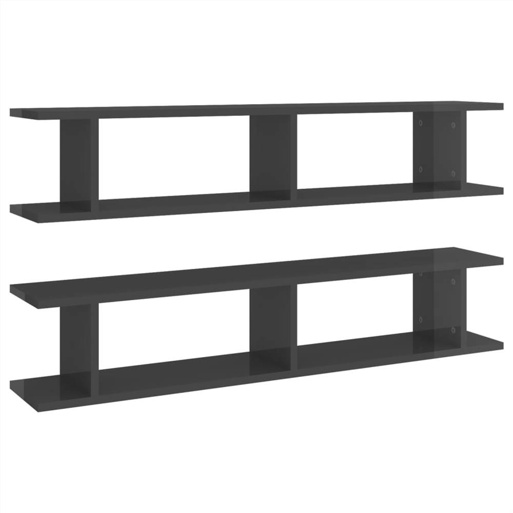 Wall Shelves 2pcs High Gloss Grey 105x18x20cm Chipboard