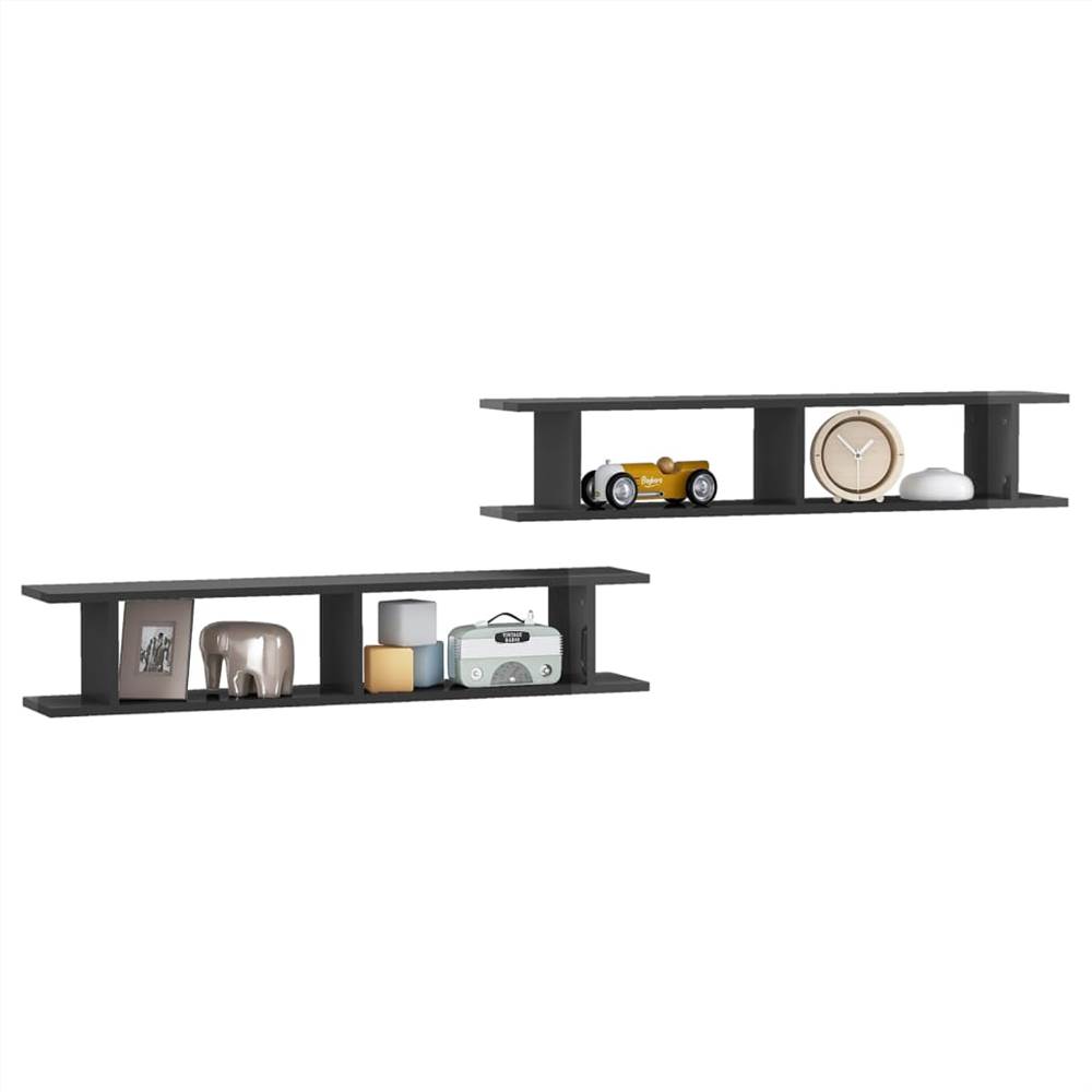 Wall Shelves 2pcs High Gloss Grey 105x18x20cm Chipboard