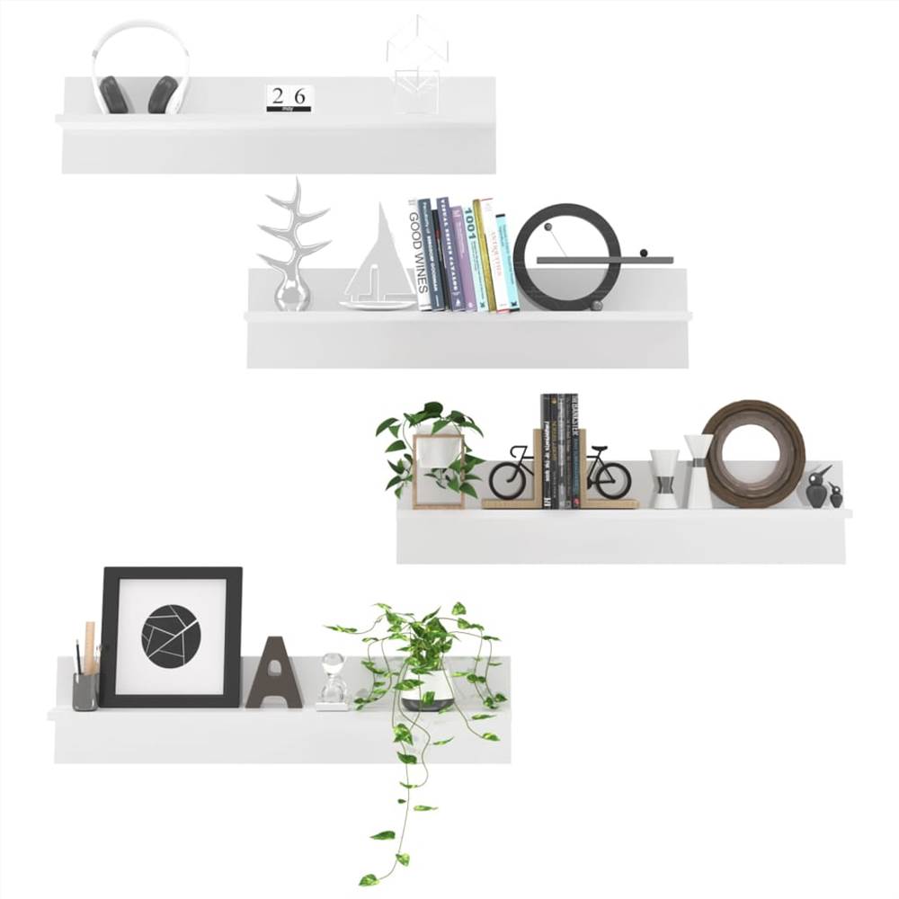 Wall Shelves 4 pcs High Gloss White 80x11.5x18 cm Chipboard