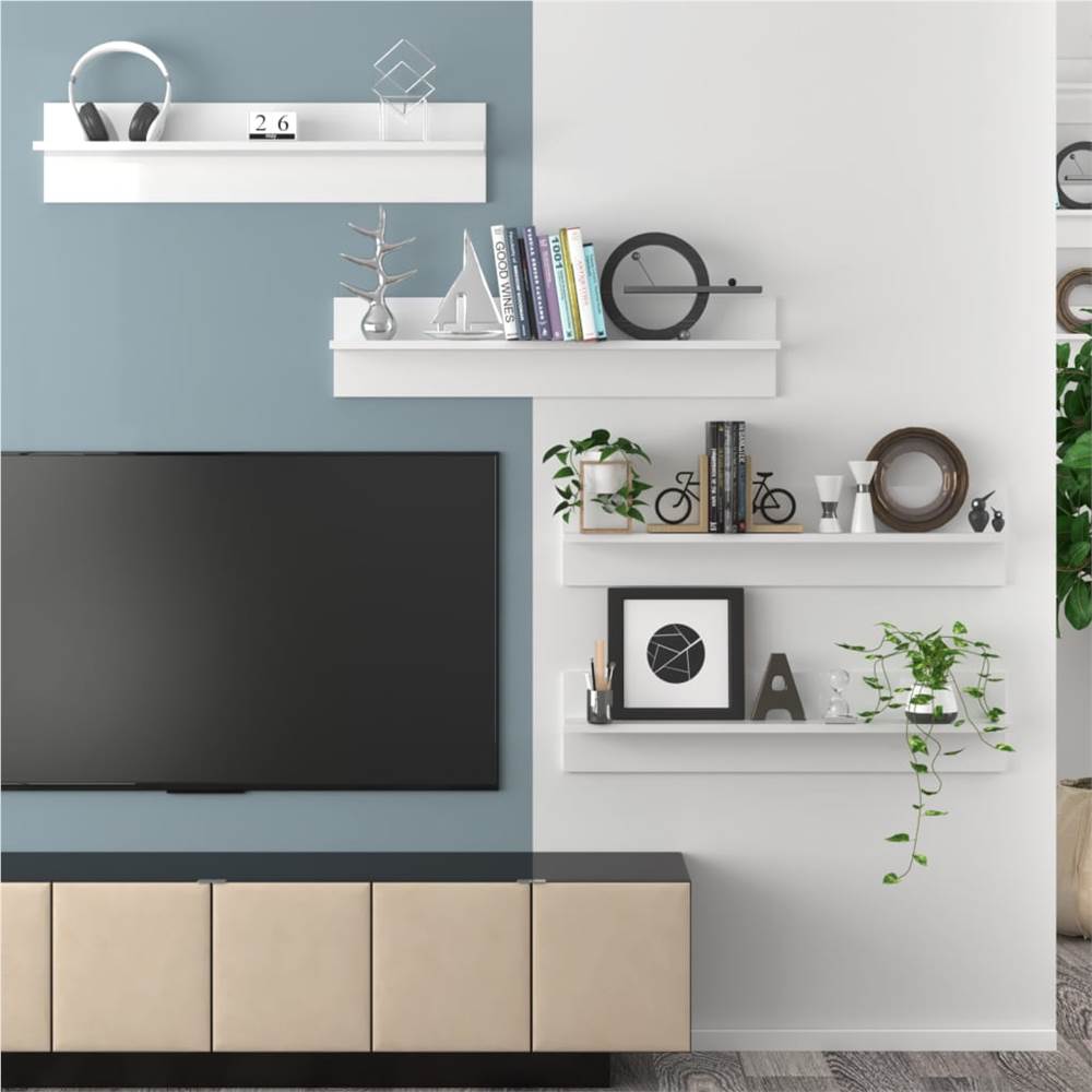 Wall Shelves 4 pcs High Gloss White 80x11.5x18 cm Chipboard