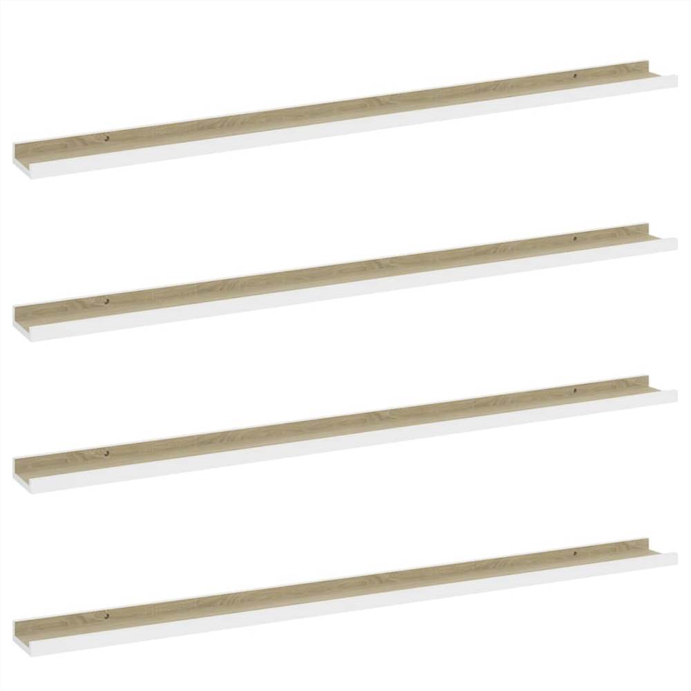Wall Shelves 4 pcs White and Sonoma Oak 115x9x3 cm