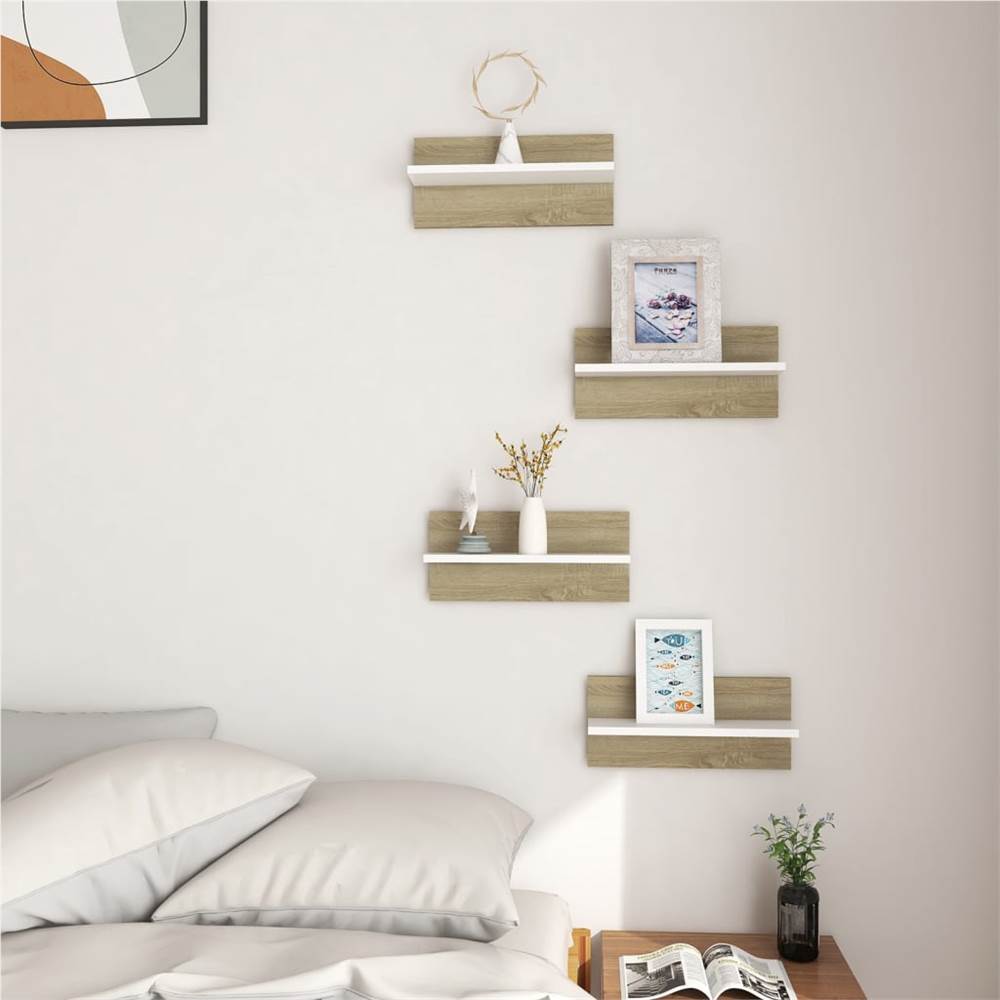 Wall Shelves 4 pcs White and Sonoma Oak 40x11.5x18cm