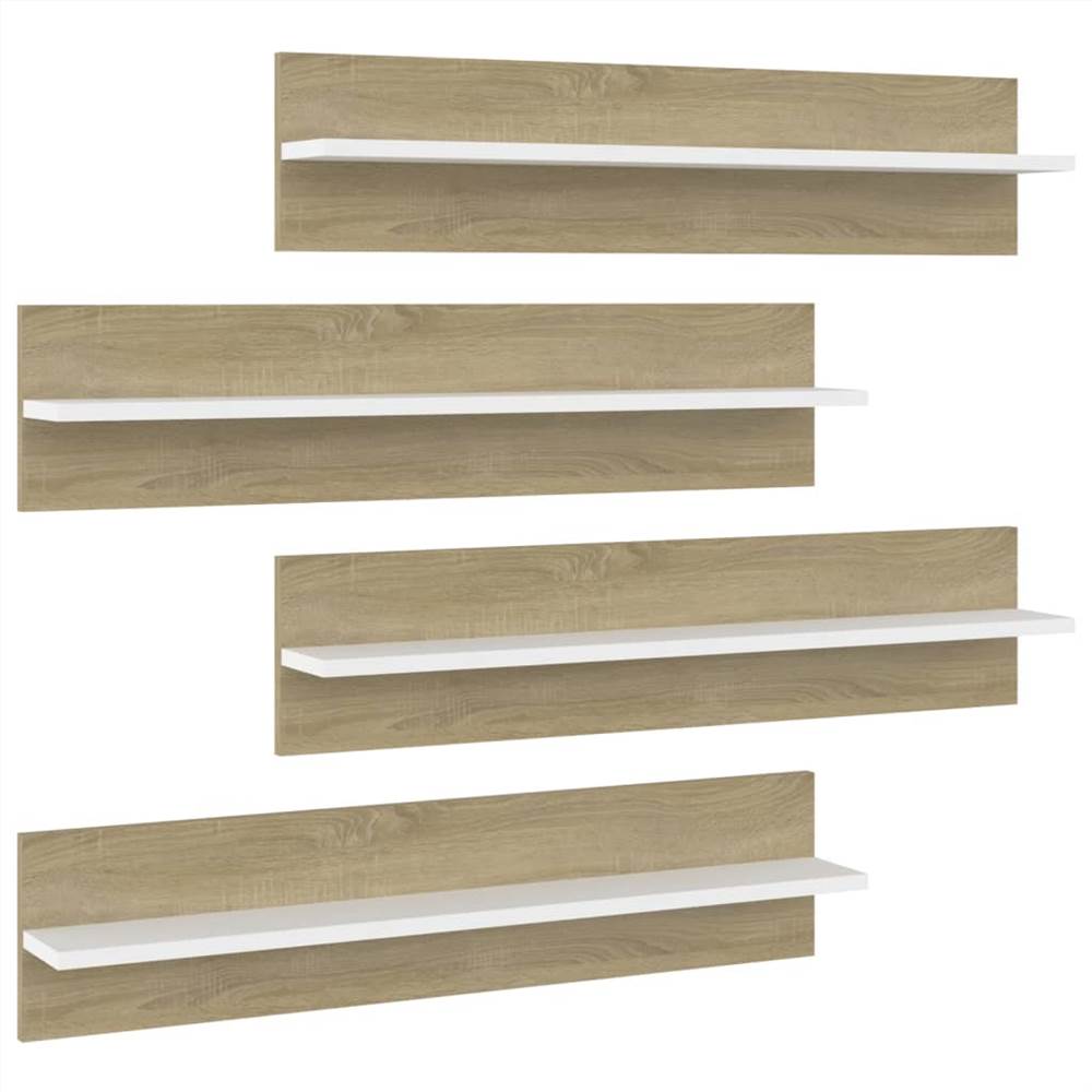 Wall Shelves 4 pcs White and Sonoma Oak 80x11.5x18 cm Chipboard