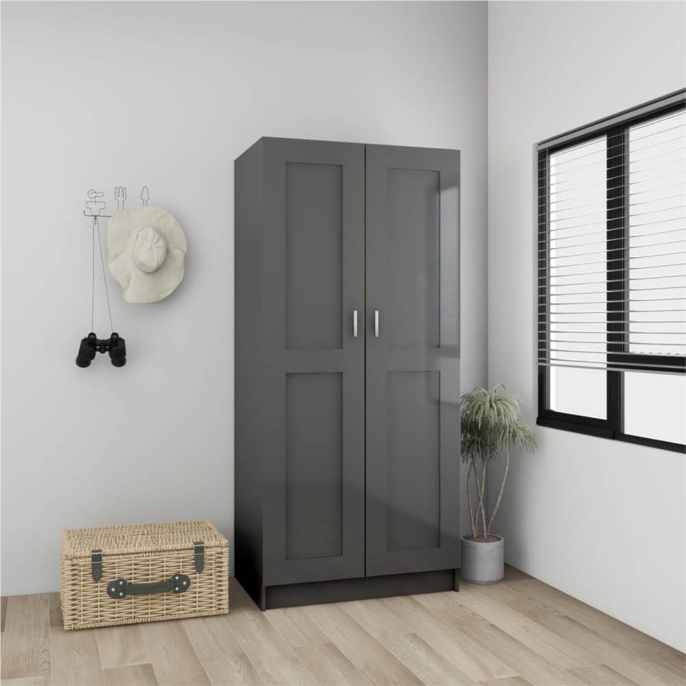Wardrobe High Gloss Grey 82.5x51.5x180 cm Chipboard