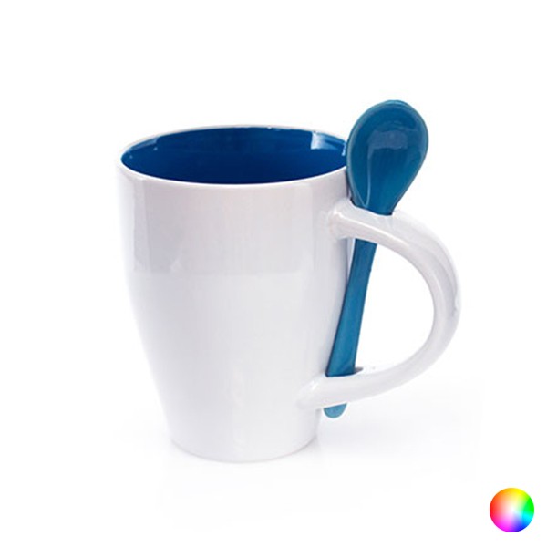 

350ml Ceramic Mug Dining Office Cup with Small Spoon (8.2 x 10.2 x 8.2 cm)