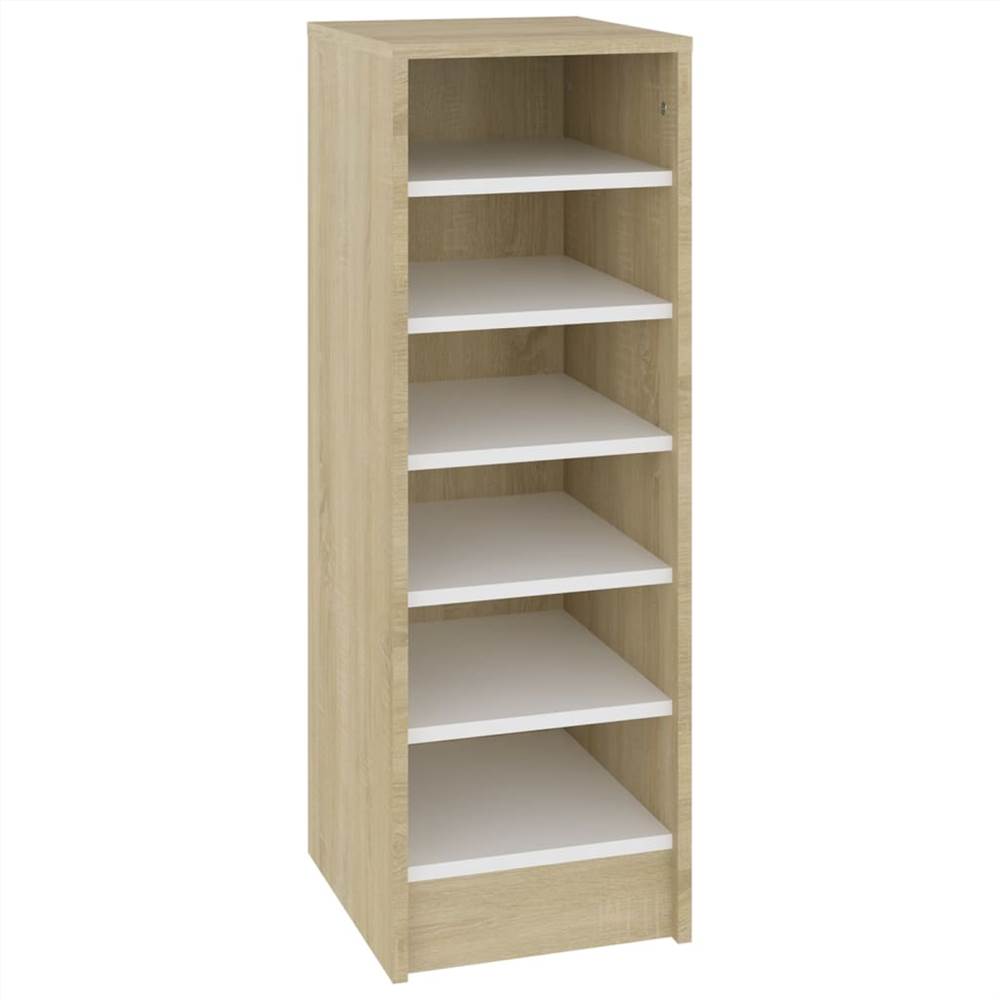 Shoe Cabinet White and Sonoma Oak 31.5x35x90 cm Chipboard