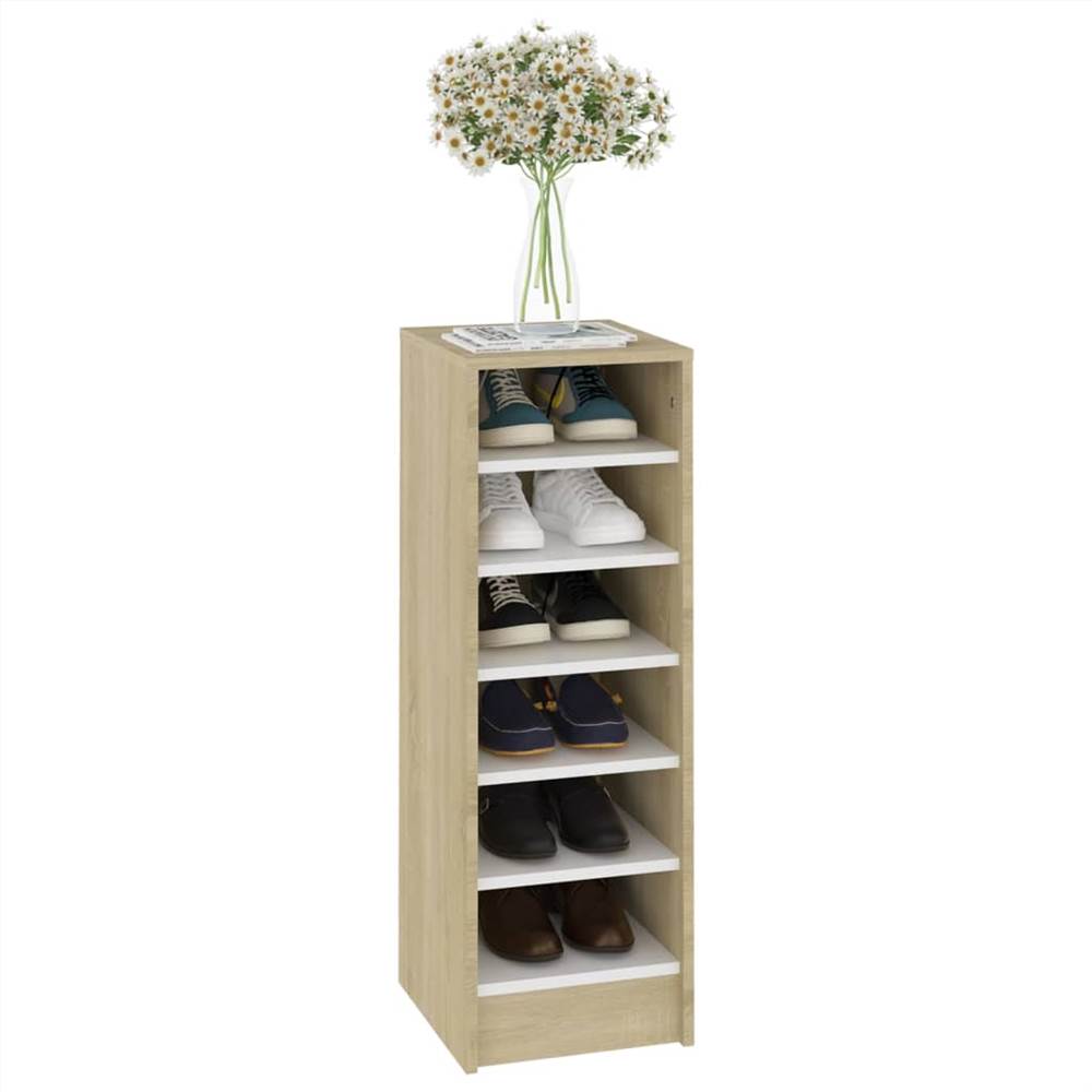 Shoe Cabinet White and Sonoma Oak 31.5x35x90 cm Chipboard