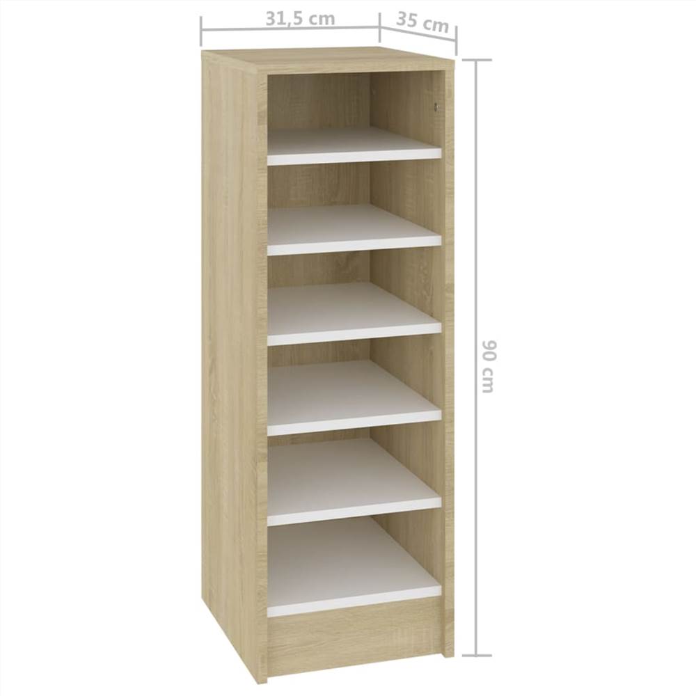 Shoe Cabinet White and Sonoma Oak 31.5x35x90 cm Chipboard
