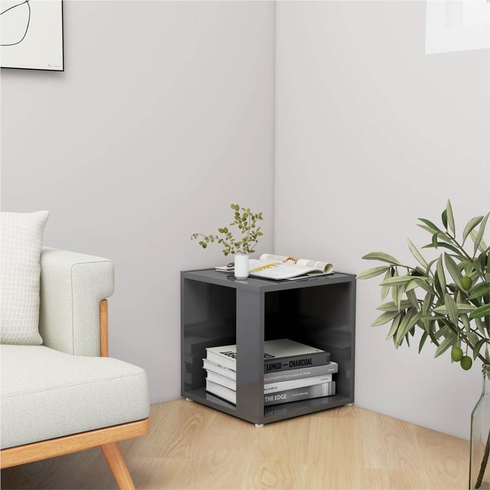 Side Table High Gloss Grey 33x33x34.5 cm Chipboard