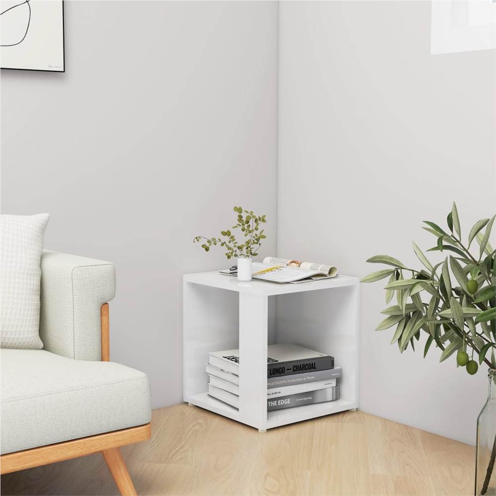 Side Table High Gloss White 33x33x34.5 cm Chipboard