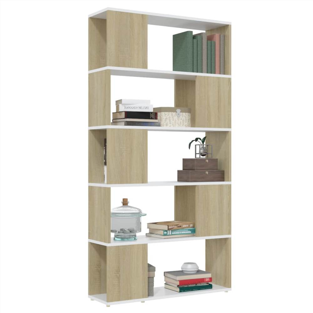 Book Cabinet Room Divider White and Sonoma Oak 80x24x155 cm Chipboard
