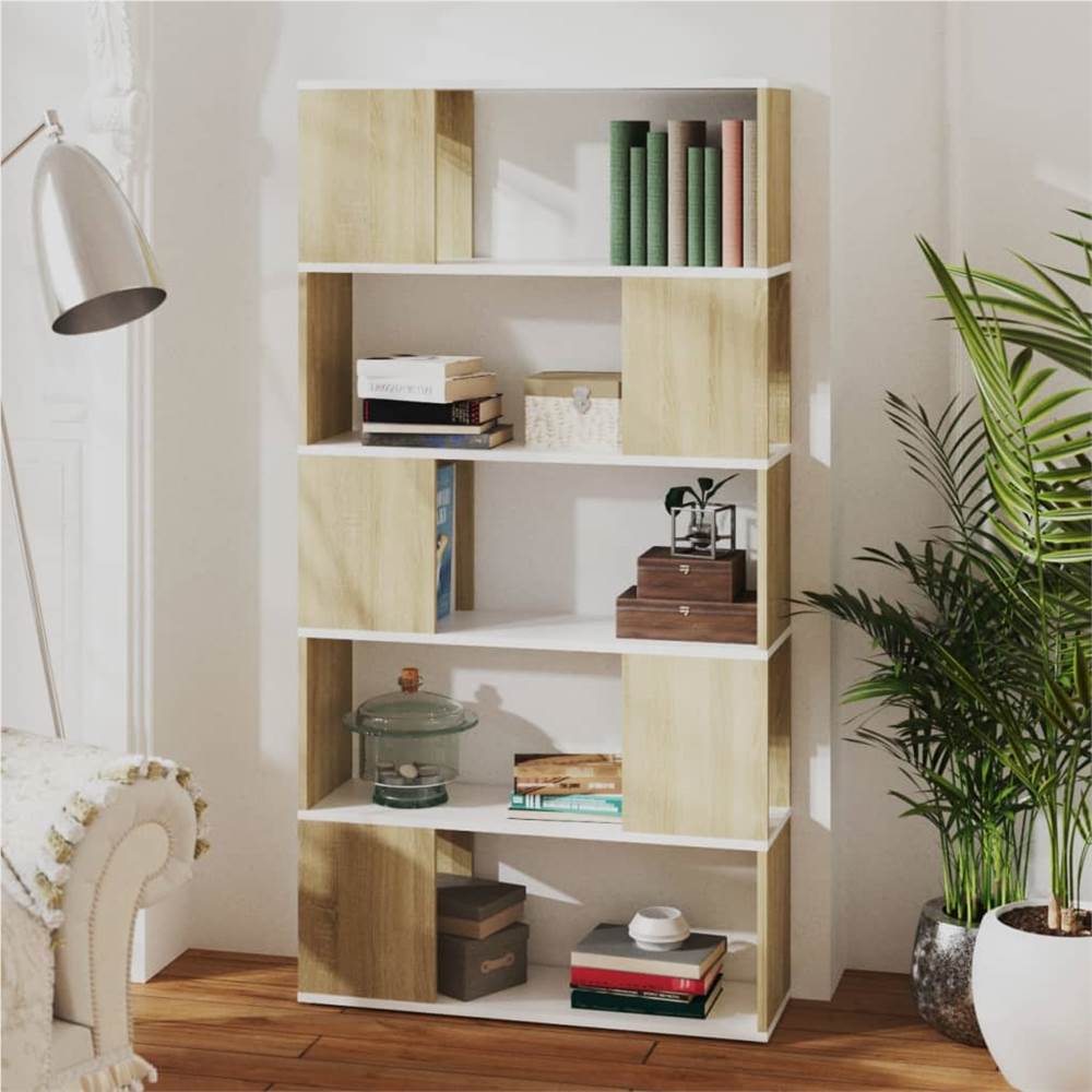Book Cabinet Room Divider White and Sonoma Oak 80x24x155 cm Chipboard