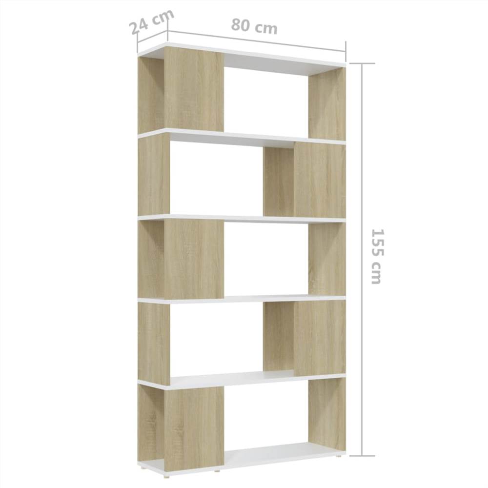 Book Cabinet Room Divider White and Sonoma Oak 80x24x155 cm Chipboard