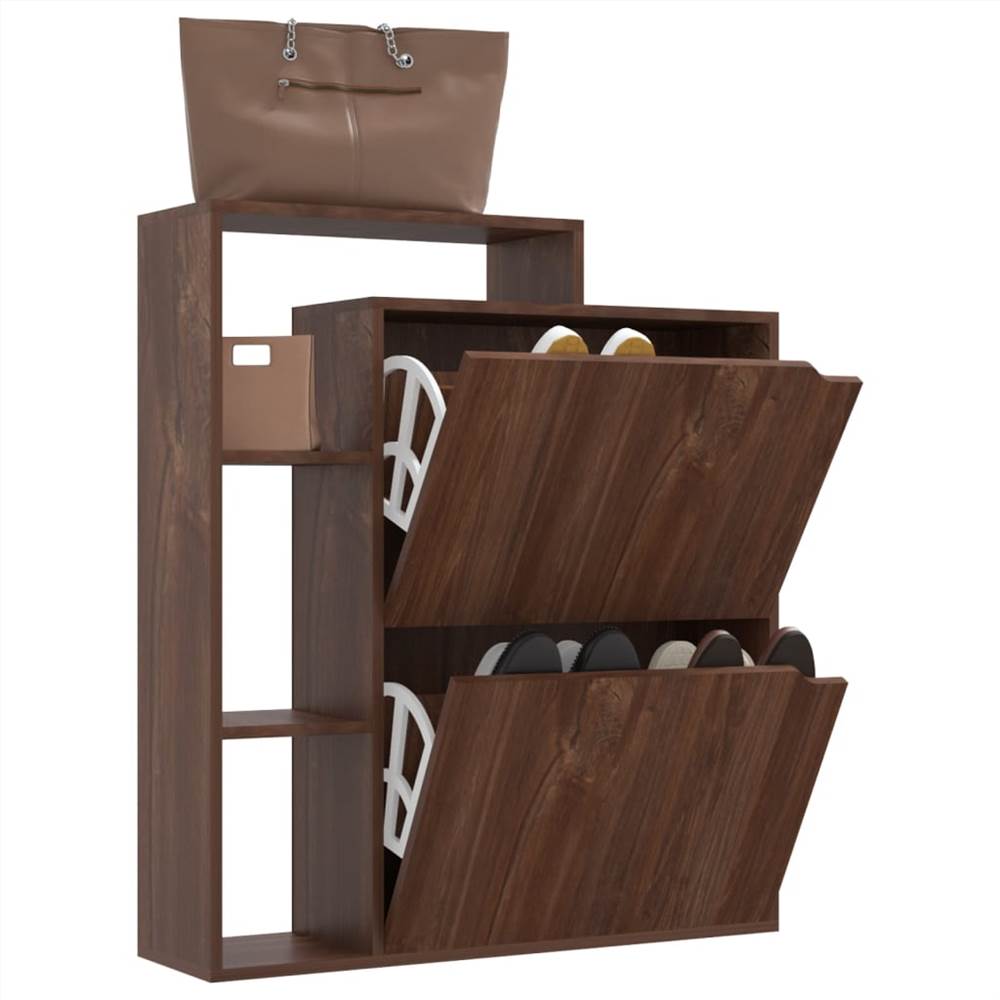 Shoe Cabinet Brown Oak 79.5x24x90.5 cm Chipboard