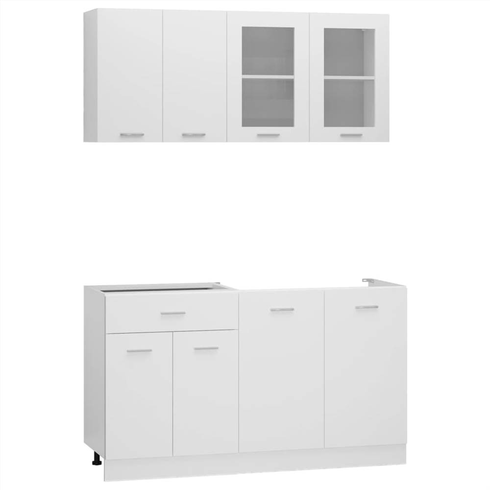 4 Piece Kitchen Cabinet Set White Chipboard
