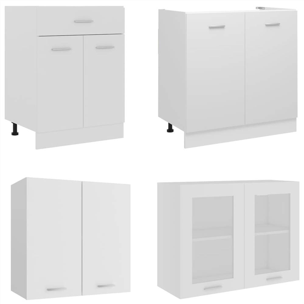 4 Piece Kitchen Cabinet Set White Chipboard