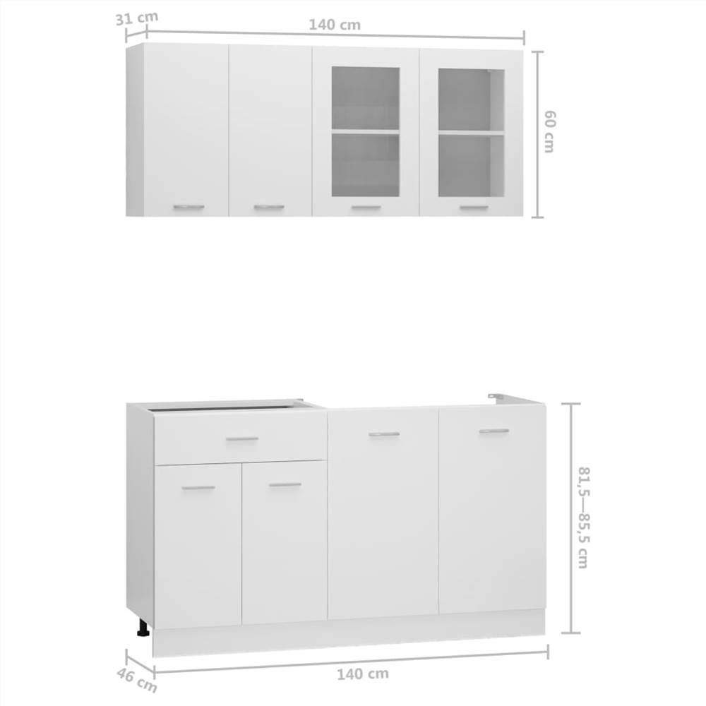 4 Piece Kitchen Cabinet Set White Chipboard