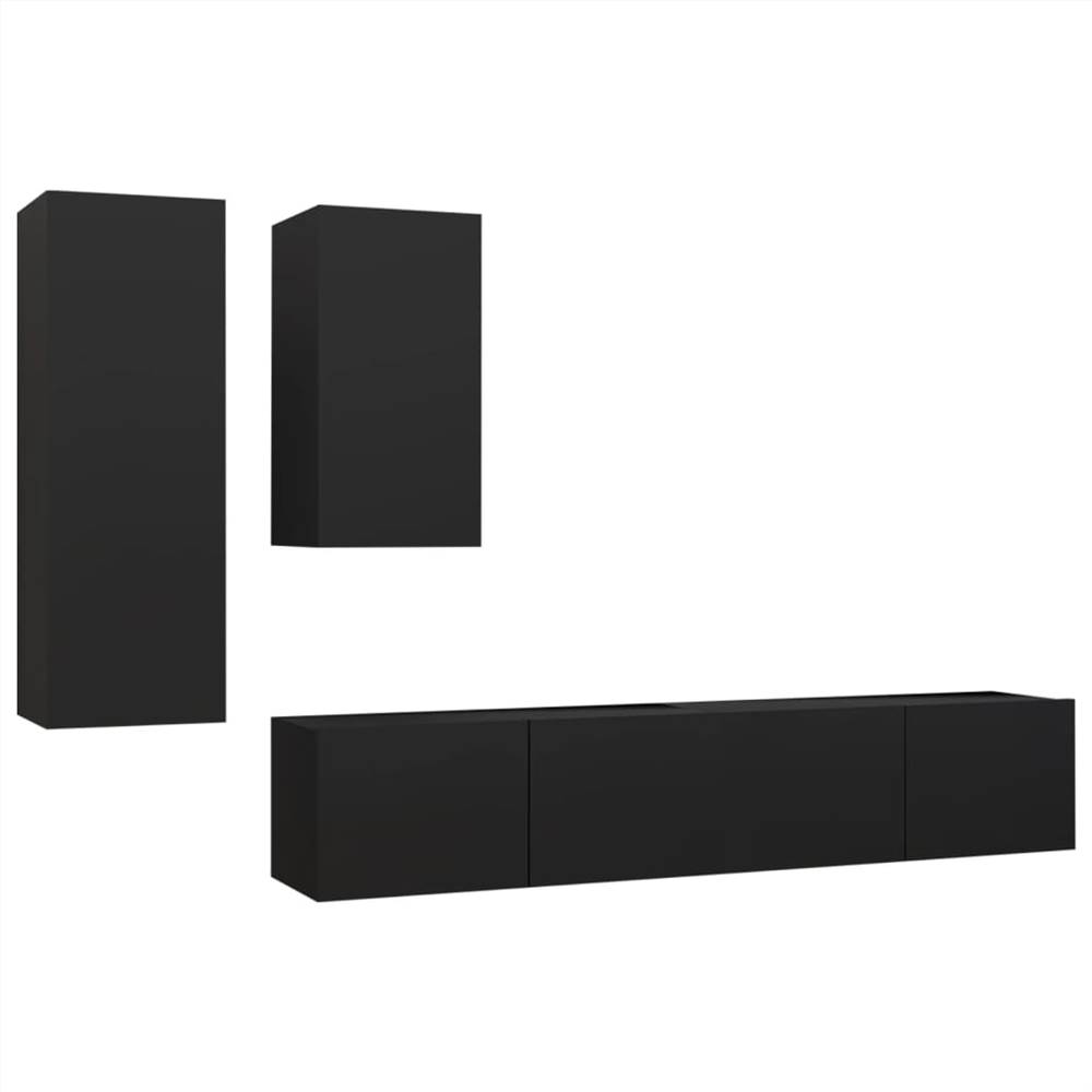 4 Piece TV Cabinet Set Black Chipboard
