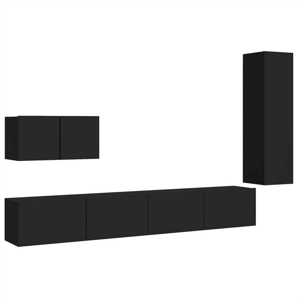 4 Piece TV Cabinet Set Black Chipboard
