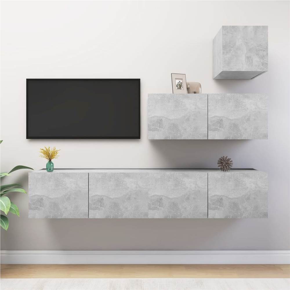 4 Piece TV Cabinet Set Concrete Grey Chipboard